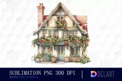Watercolor Cozy Christmas House Clipart, Sublimation Art Product Image 1