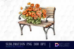 Wooden Garden Bench Ranunculus Flower Clipart PNG Product Image 1