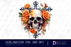 Skull and Orange Roses Sublimation Art Product Image 1