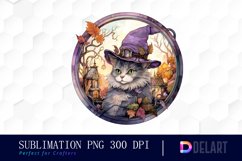 Watercolor Stained Glass Witch Cat Clipart Fun Product Image 1
