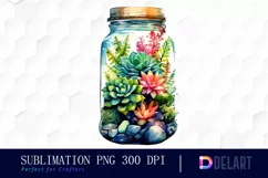 Watercolor Succulent Terrarium in Bottle Clipart Fun Product Image 1