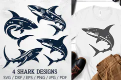 4 Tribal Shark Silhouette SVG | Shark Designs PNG Clipart Product Image 1