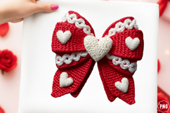 Crochet Yarn Valentine bow clipart Product Image 1
