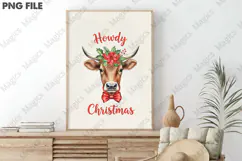 Howdy Christmas Highland Cow Cowboy PNG | Christmas Quotes Product Image 3