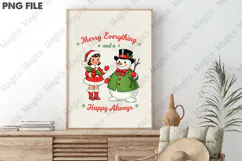 Vintage Christmas PNG, Girl with Snowman Product Image 3