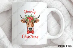 Howdy Christmas Highland Cow Cowboy PNG | Christmas Quotes Product Image 4
