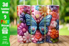 3D Butterflies, Colorful 20 oz Skinny Tumbler Sublimation Product Image 1