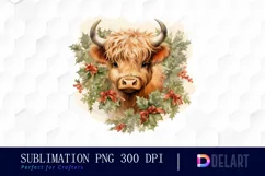 Watercolor Vintage Highland Cow Clipart Design Product Image 1