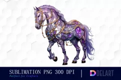 Watercolor Horse Wearing Amethyst Armor PNG Clipart Product Image 1