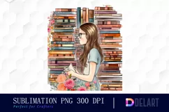Book Girl and Library Watercolor Clipart PNG Product Image 1