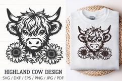 Highland Cow with Sunflowers SVG | Cute Farm Animal Cut File Product Image 1