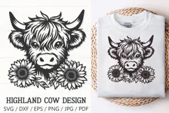 Highland Cow with Sunflowers SVG | Cute Farm Animal Cut File Product Image 1