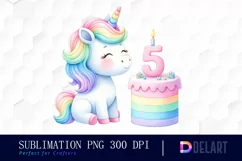 Watercolor Unicorn Birthday with Candle Clipart PNG Product Image 1