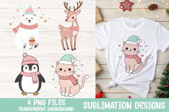 Christmas Bear Deer Penguin Cat PNG Sublimation Clipart Product Image 1