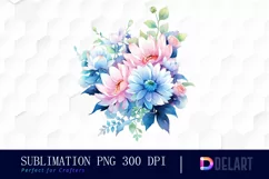 Watercolor Blue and Pink Floral Clipart, Sublimation Art Product Image 1