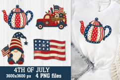 Patriotic Teapot &amp; Gnome 4th of July Patchwork PNG Files Product Image 2