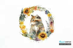 Watercolor Cat With Sunflower PNG Clipart Product Image 1