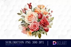 Watercolor Vintage Valentine Rose Clipart, Sublimation Art Product Image 1