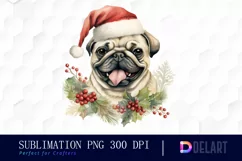 Watercolor Christmas Pug Dog Clipart, Illustration PNG Product Image 1