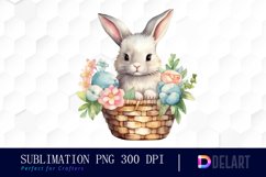 Watercolor Bunny in Easter Basket Clipart Fun Product Image 1