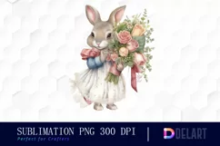 Watercolor Vintage Bunny Roses PNG Clipart Product Image 1