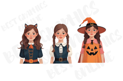 Halloween costume girls clipart set, Halloween costume girl Product Image 2
