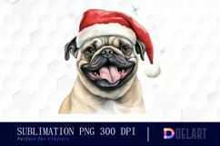 Watercolor Christmas Pug Dog Clipart, Illustration PNG Product Image 1