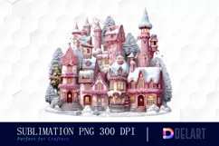 Watercolor Pink Christmas Village Sublimation Clipart Product Image 1
