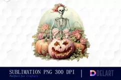 Watercolor Vintage Halloween Skeleton Clipart Design Product Image 1