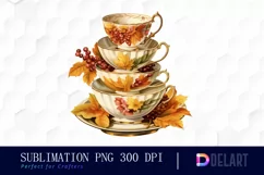 Watercolor Vintage Autumn Tea Cup Party Sublimation Art Product Image 1