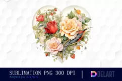 Watercolor Vintage Valentine Rose Clipart, Sublimation Art Product Image 1