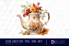 Watercolor Vintage Autumn Tea Cup Party Sublimation Graphics Product Image 1