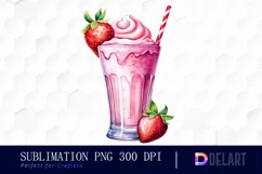 Watercolor Strawberry Pink Milkshake Clipart Design Product Image 1