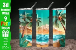 3D Beach Landscape 20 oz Skinny Tumbler Sublimation Design Product Image 1