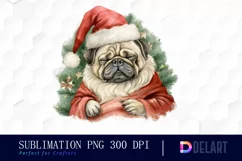 Watercolor Christmas Pug Dog Clipart, Illustration PNG Product Image 1