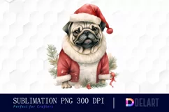 Watercolor Christmas Pug Dog Clipart, Illustration PNG Product Image 1