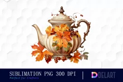 Watercolor Vintage Autumn Tea Cup Party Clipart Design Product Image 1