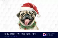 Watercolor Christmas Pug Dog Clipart, Illustration PNG Product Image 1