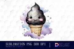Watercolor Black Ice Cream Happy Face PNG Clipart Product Image 1