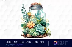 Watercolor Succulent Terrarium in Bottle PNG Clipart Product Image 1
