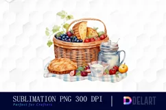 Watercolor Summer Picnic Clipart, Illustration PNG Product Image 1