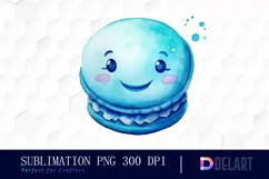 Watercolor Blue Macaron Happy Face PNG Clipart Product Image 1
