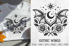 Gothic Bat Wings with Roses SVG and PNG Clipart Product Image 1