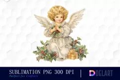 Watercolor Vintage Christmas Angel Clipart Design Product Image 1