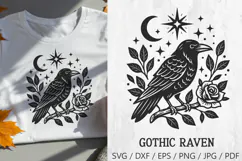 Raven with Moon and Rose Gothic SVG and PNG Clipart Product Image 1