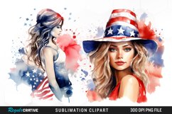Girl 4th July Sublimation Watercolor Sublimation Clipart Product Image 1