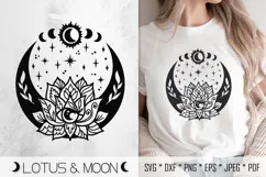 Half Moon and Lotus Flower SVG. Celestial Lotus PNG Cut File Product Image 1