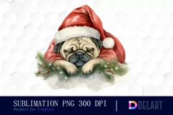 Watercolor Christmas Pug Dog Clipart, Illustration PNG Product Image 1