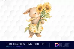 Watercolor Bunny with Sunflowers Clipart, Sublimation Art Product Image 1
