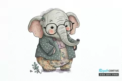 Watercolor Cute Elephant Grandma png clipart Product Image 1